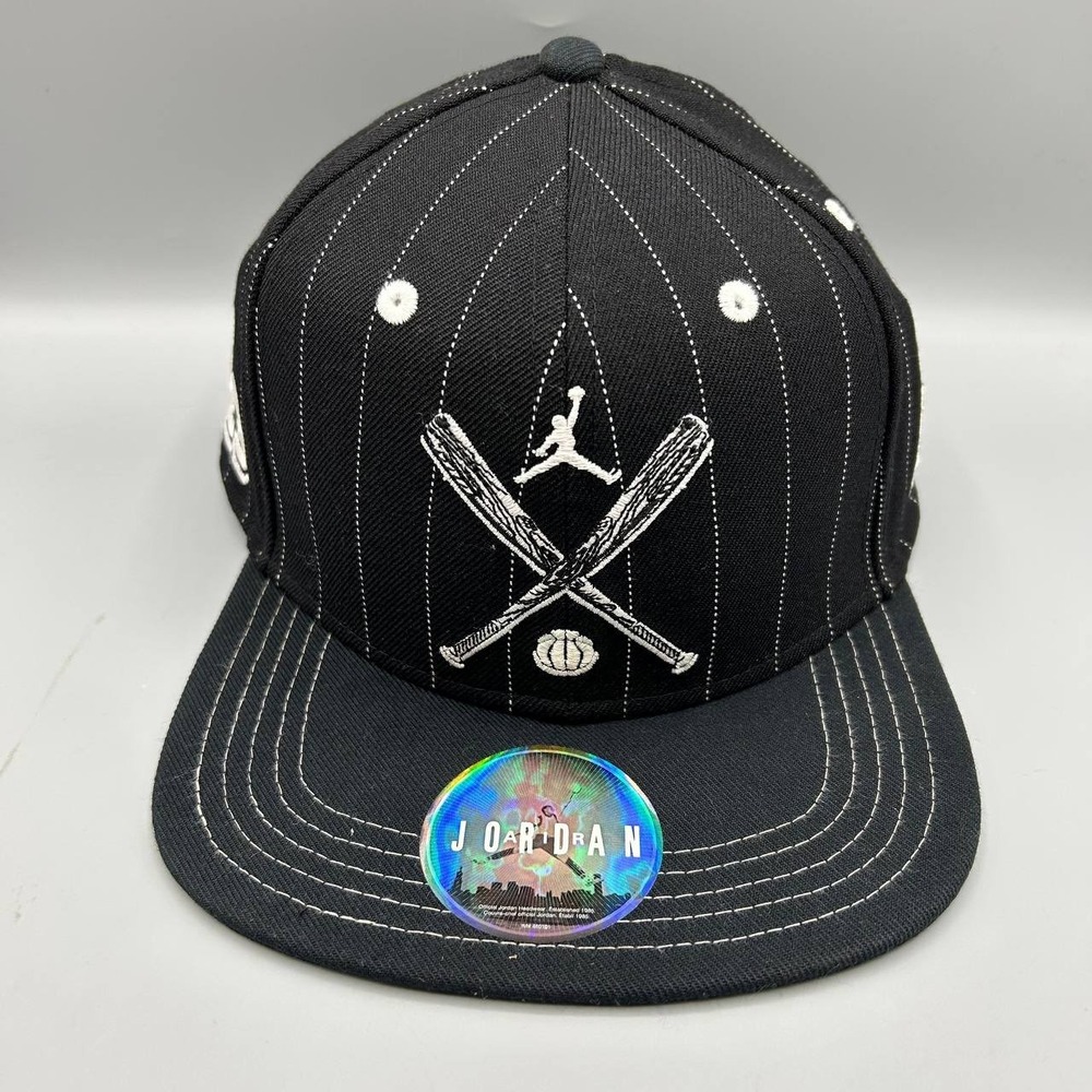 Air Jordan Barons 45 Hat Men Black Pinstripe Jumpman Snap Back Cap
